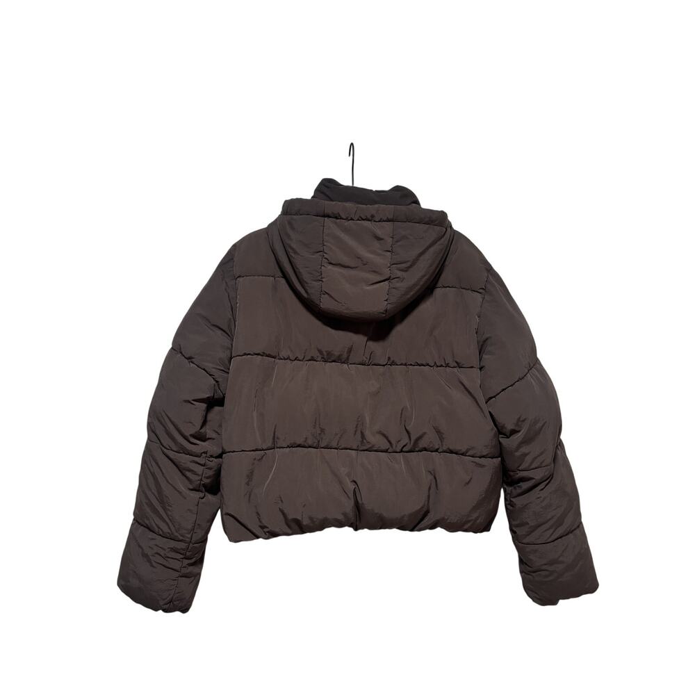 Brown Cropped Puffer Jacket with Hood, Size S - Picture 6 of 6
